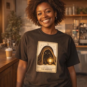 The Hermit Tarot Cat Shirt – Vintage Gothic Black Cat Graphic Tee