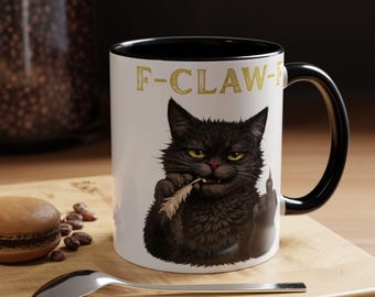F-CLAW-F Cat Mug | Sassy Black Cat Middle Claw Coffee Mug | Funny Sarcastic Cat Cup