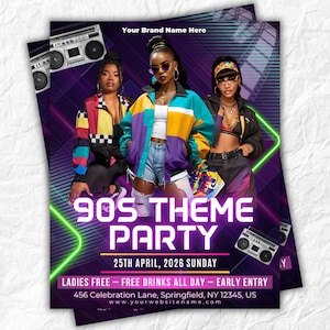 Volantino per festa retrò anni '90 / Invito per evento hip-hop retrò / Download digitale modificabile