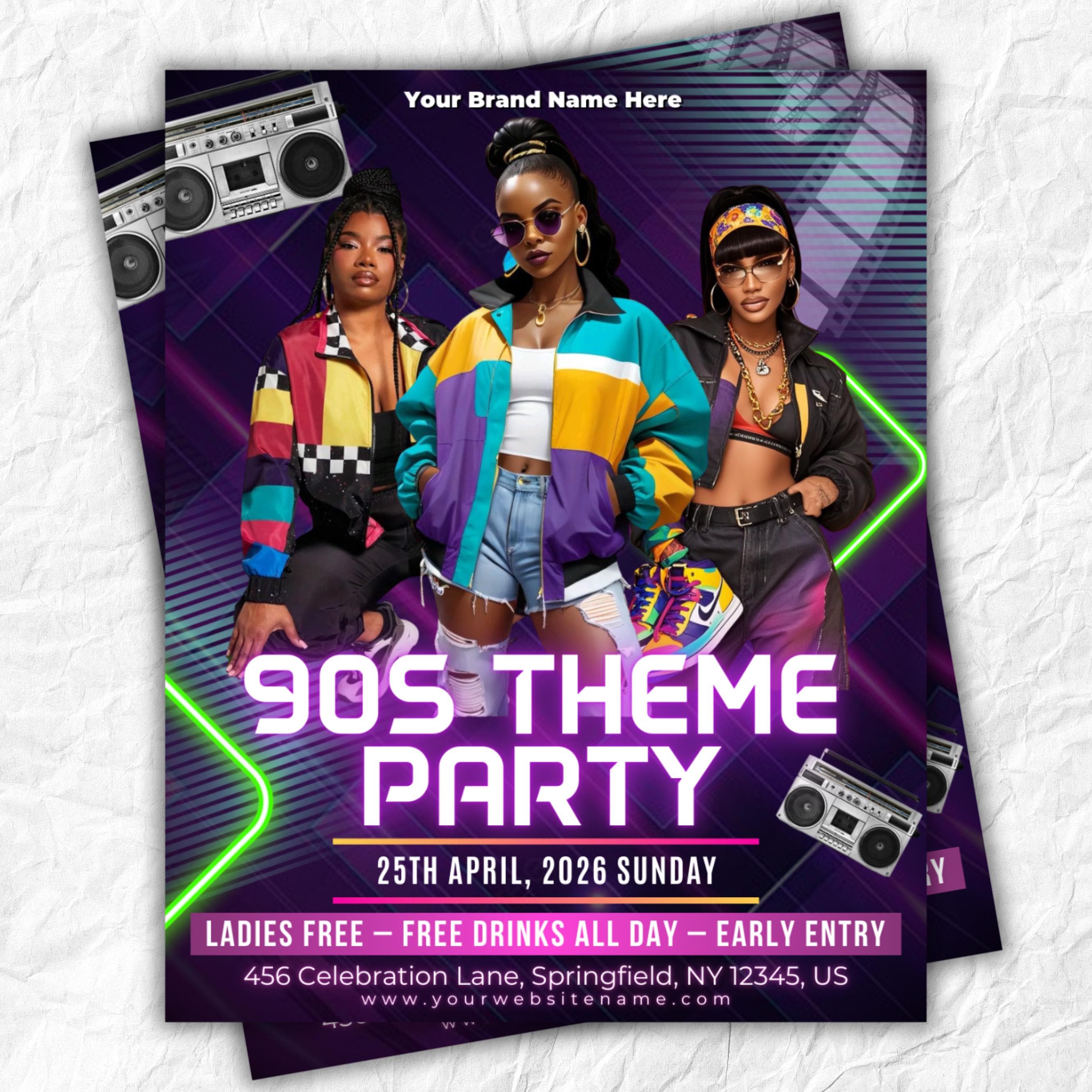 90s Throwback Party Flyer | Retro Hip-hop Event Invitation | Editable ...