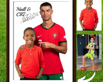 Custom Cr 7 Soccer Portrait with Ronaldo signature , Personalized Graduation Gift, Birthday Gift, Soccer football Gift, Ronaldo Gift A3 size