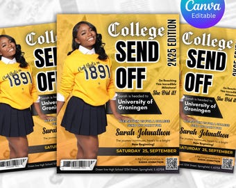 College Send Off Invitation Flyer, Party Flyer, Magazine Cover, Farewell Party Invite, Trunk Party, Graduation Party Invite, Canva Editable
