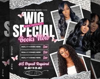Wig Install Flyer, Wig Bundle Flyer, Wig Special Flyer, Wig Deals, Hair Stylist Flyer, Wig Sale Flyer, Hair on Hand, Wig Booking, DIY Canva