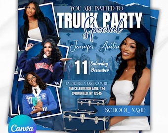 Graduation Trunk Party Flyer, College Send Off, Editable Canva Template (Digital Download)