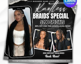 Knotless Braids Flyer, Braids Special Flyer, Braids Pricelist Flyer, Braid Special Deal flyer, Braids Bookings Flyer, Braids Flyer, Canva