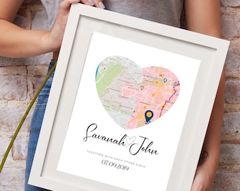 Personalized Heart Map Print, Custom Anniversary Gift (Digital)
