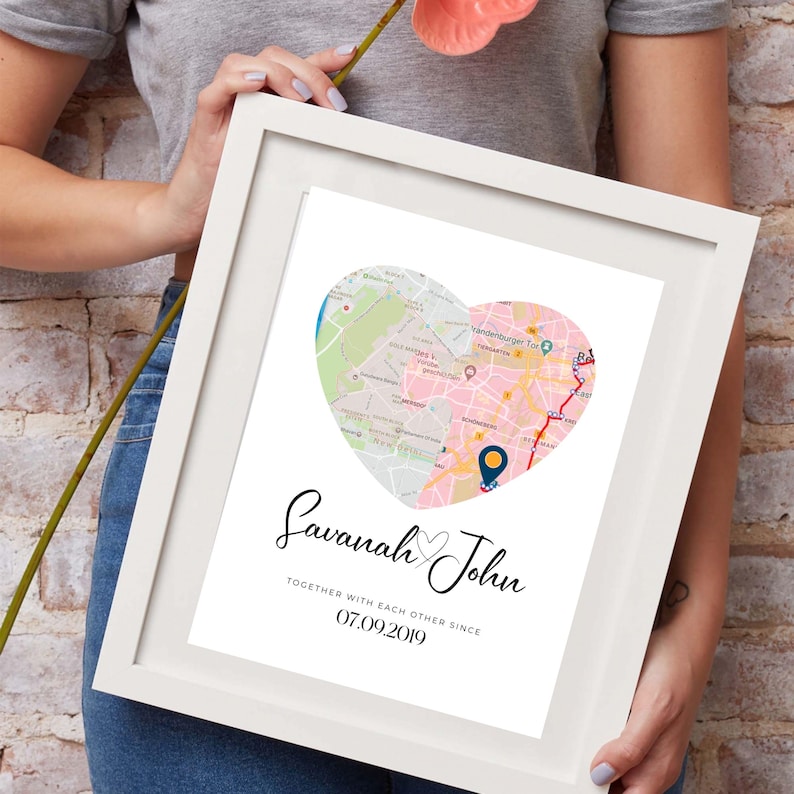 Heart Map Frame Personalized Heart Map Print, Custom Anniversary Gift (digital) - Etsy