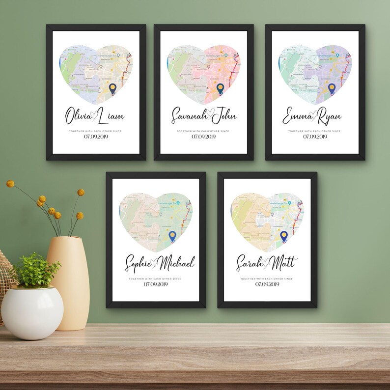 Heart Map Frame Personalized Heart Map Print, Custom Anniversary Gift (digital) - Etsy