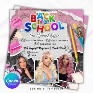 Back To School Flyer, Back to school hair flyer, Back to school sale flyer, DIY canva template, Back 2 School Flyer, Braid Special Flyer