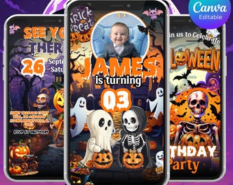 Neon Halloween Birthday Invitation Video Template Editable Spooky Halloween Party Invite Kid Halloween Costume Party Invite Digital Animated