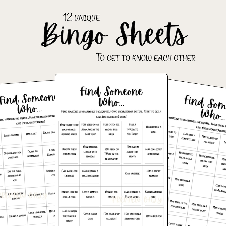 Icebreaker Games Printable Bingo Conversation Starters Party Youth