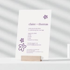 Plantillas de invitación de boda editables – Canva – Diseño floral minimalista – Tarjeta de reserva de fecha y agradecimiento – Descarga PDF imprimible