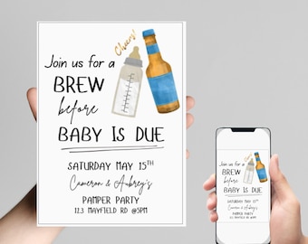 Baby Shower Invite, Pamper Party Invitation, Instant Download Brew Before Baby Is Due, Editable Pamper Party Invite