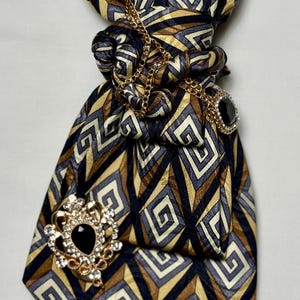 Custom Upcycled Necktie to be worn as a necklace or a brooch