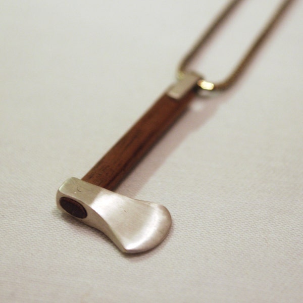 Axe Pendant (Sterling Silver - Black Walnut) with Vintage Chain