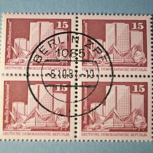 Briefmarkenblock. Aufbau in der DDR 1980 Kleinformat - Wiederaufbau von Fischerinsel Berlin.