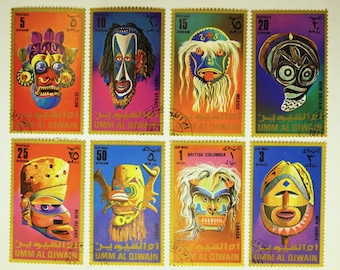 Vereinigte Arabische Emirate 1972 Masken Umm Qaiwain, Michel 644A bis 651A gestempelt und 653 bis 660 1 Satz Postfrisch.