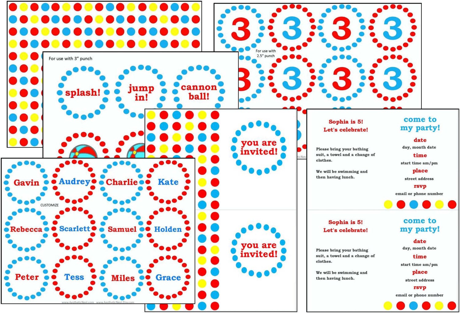 DIY Party Printables: Polka Dot Pool Party or Birthday - Etsy