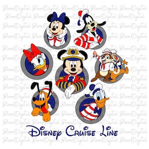 Disney Cruise Line Characters PNG | Mickey Mouse, Minnie, Goofy, Donald, Daisy, Chip & Dale | Nautical Cartoon Clipart