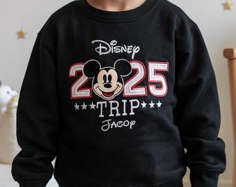 Personalisierte Disney Trip 2025 gestickte Kinder Sweatshirt, Disney Familie Sweatshirt, Kinder Disney Sweatshirt, passendes Disney Shirt