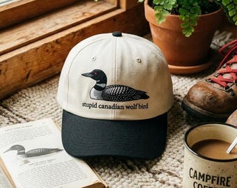 Heated Rivalry Embroidered Trucker Cap, Stupid Canadian Wolf Bird Hat, Funny Loon Dad Hat, Hockey Fan Gift, Father's Day Gift