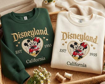 Felpa con coppia di Topolino e Minnie ricamata, felpa vintage Disneyland Est 1955, felpa con coppia Disneyland, regalo di San Valentino