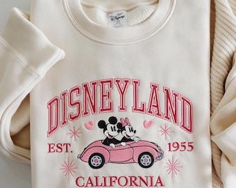 Embroidered Mickey and Minnie Couple Sweatshirt, Disneyland California 1955 Sweatshirt, Disney Lovers Gift, Disney Couple Sweatshirt