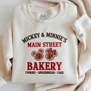 Embroidered Mickey and Minnie Main Street Bakery Sweatshirt, Disney Gingerbread Sweatshirt, Christmas Cookies Shirt, Disney Christmas Shirt