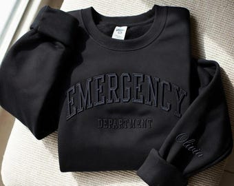 Sudadera bordada para urgencias, sudadera de enfermera, sudadera de cuello redondo para urgencias, regalo para personal sanitario, camiseta para sala de urgencias