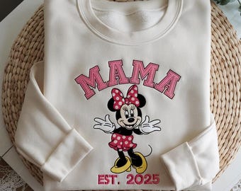 EMBROIDERED Mama Minnie Mouse Sweatshirt, Disney Mama Shirt, Disney Mom Shirt, Minnie Embroidery Shirt, Disney Trip Shirt, Mother’s Day Gift