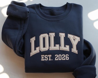 Embroidered Lolli Est 2026 Sweatshirt, New Grandma Gift, Lolli Crewneck, New Lolli Gift, Pregnancy Announcement Grandma Shirt