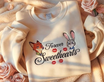 Embroidered Judy and Nick Couple Sweatshirt, Forever Sweethearts Shirt, Disney Zootopia Sweatshirt, Matching Disney Tee, Valentines Day Gift