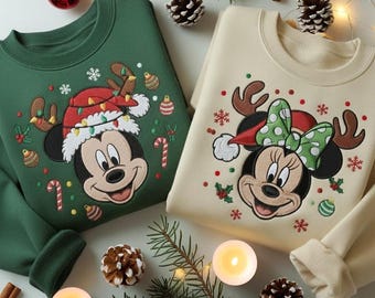 Embroidered Mickey and Friends Christmas Sweatshirt, Disney Couple Sweatshirt, Disneyland Shirt,  Family Christmas Shirts, Disney Trip Shirt