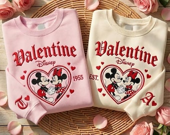 Embroidered Mickey and Minnie Valentine Sweatshirt, Disney Couple Sweatshirt, Disneyland Shirt, Disney Trip Shirt, Valentine's Day Gift