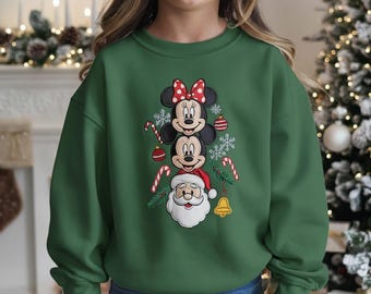 Kids Embroidered Mickey and Minnie Santa Christmas Sweatshirt, Disney Christmas Shirt, Mickey's Very Merry Christmas, Youth Christmas Shirt