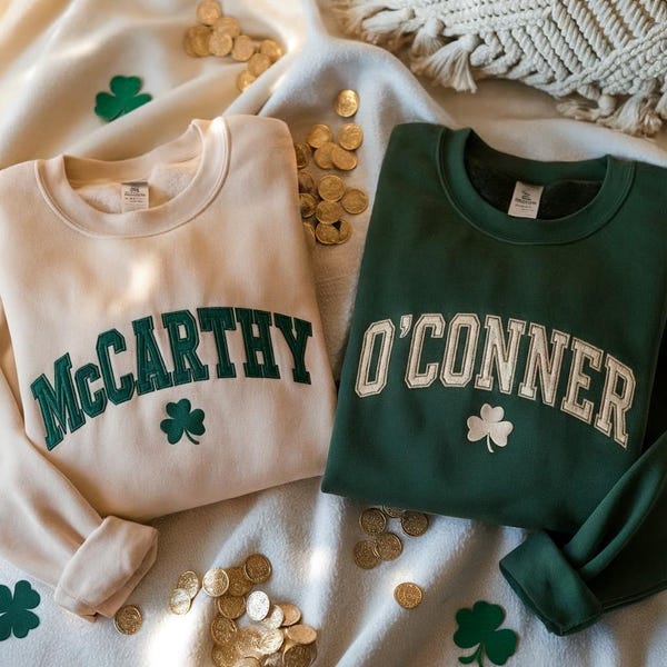 EMBROIDERED Personalized Last Name St Patrick's Day Sweatshirt, Shamrock Last Name Sweatshirt, Irish Sweatshirt, Irish Surname Sweatshirt