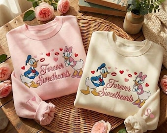 Embroidered Daisy and Donald Duck Couple Sweatshirt, Forever Sweethearts Shirt,  Disney Couple Shirt, Matching Disney Tee, Couple Gifts