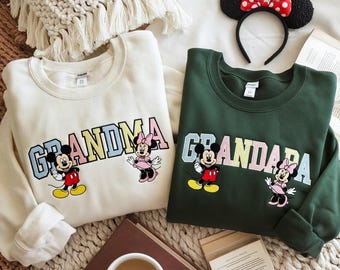 Embroidered Disney Grandma Grandpa Sweatshirt, Mickey Minnie Grandma Sweatshirt, Disney Grandparents Gift, Disney Family Trip Shirt