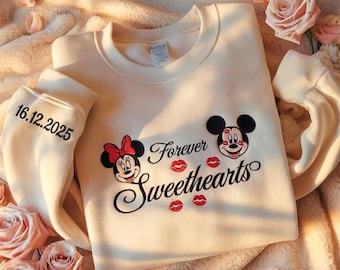 Bluza z haftem Myszki Miki i Myszki Minnie dla par, koszulka Forever Sweethearts, koszulki Disney dla par, pasująca koszulka Disney, prezent na Walentynki