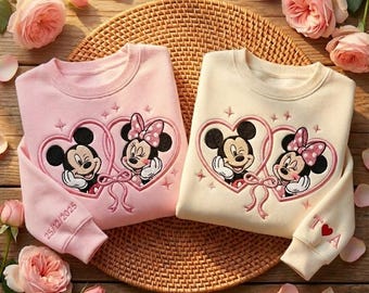 Mickey and Minnie Couple Embroidered Sweatshirt, Disney Valentine Sweatshirt, Disneyland Couple Shirts, Matching Disney Sweatshirts