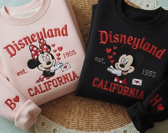 Felpa vintage ricamata Disneyland est 1955, felpa Disney Valentine, magliette Disney per coppie, felpa per coppie Disneyland