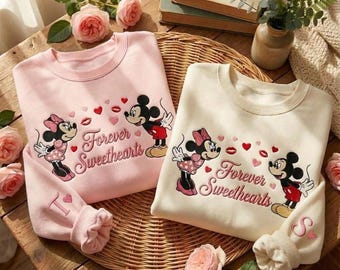 Bluza z haftem Myszki Miki i Myszki Minnie, koszulka Forever Sweethearts, koszulki dla par Disney, pasująca koszulka Disney, prezent na Walentynki