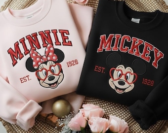 Sudadera bordada de Mickey y Minnie para pareja, sudadera retro de Disneyland (1928), camisetas Disney para pareja, camisetas a juego para pareja