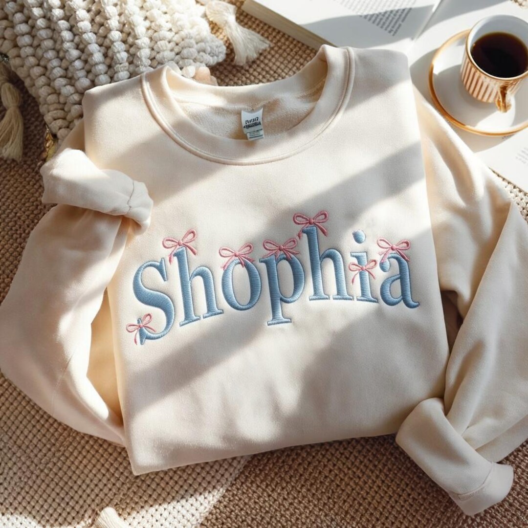 Coquette Bow Embroidered Sweatshirt, Personalized Name Sweatshirt for ...
