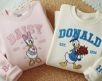Embroidered Donald & Daisy Valentine Sweatshirt, Disney Couple Sweatshirt, Couple Matching Shirt, Disney Valentine Shirt, Gift for Couples