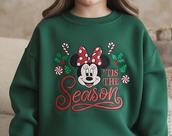 EMBROIDERED Minnie Christmas Sweatshirt, Disney Tis the Season Sweatshirt, Minnie Holiday Shirt, Minnie Xmas Shirt, Youth Sweatshirt