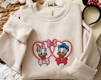 Embroidered Daisy and Donald Sweatshirt, Donald and Daisy Couple Shirt, Disney Couple Crewneck, Disney Valentine Shirt, Disney Trip Shirt