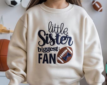 Football Sister Embroidered Youth Sweatshirt, Little Sister Football Sweatshirt, Football Game Day Shirt, Youth Football Crewneck