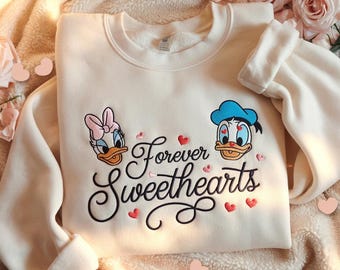 Embroidered Forever Sweethearts Shirt, Daisy and Donald Duck Couple Sweatshirt, Disney Couple Shirt, Matching Disney Tee, Gift for Couple