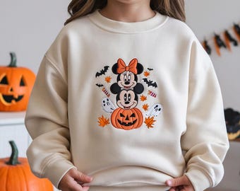 Embroidered Mickey and Minnie Halloween Youth Sweatshirt, Fall Disney Sweatshirt, Disney Halloween, Mickey Halloween Shirt, Kids Fall Shirt